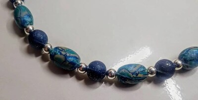 Blue Mokume Gane Polymer Clay Necklace - image2